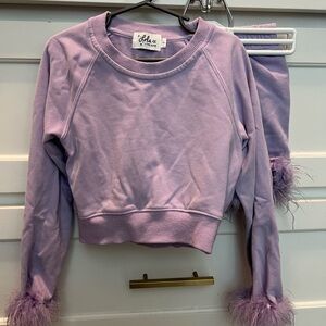 Lola & TB Lavender Feather-Trimmed Sweatshirt and matching skort.